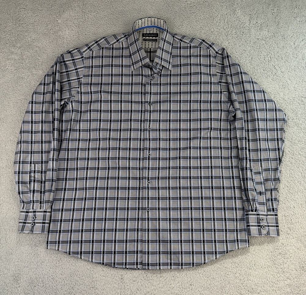 BULLOCK & JONES 2 Ply Mercerized Cotton Shirt Men's Sz XL Black White Blue Prep